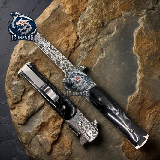 "9” Italian Milano Stiletto Damascus Folding Knife: Saving John’s Life During a Deep Forest Expedition"