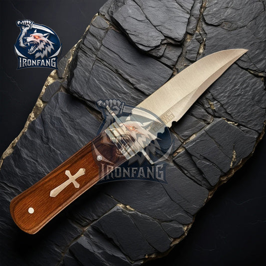 11” Scottish Celtic Cross Pocket Knife Hunting, Camping Folding Knife Wooden Handle Gift for Father, Husband, Boyfriend