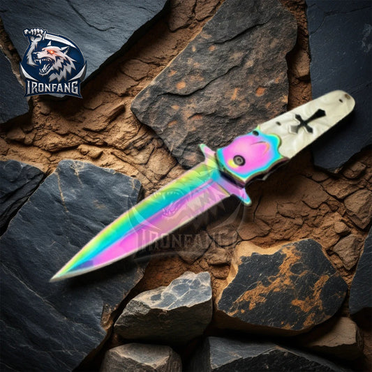 8.5" Celtic Cross Tactical Pocket Knife Camping, Hunting Folding Knife Gift for Father, Husband, Boyfriend