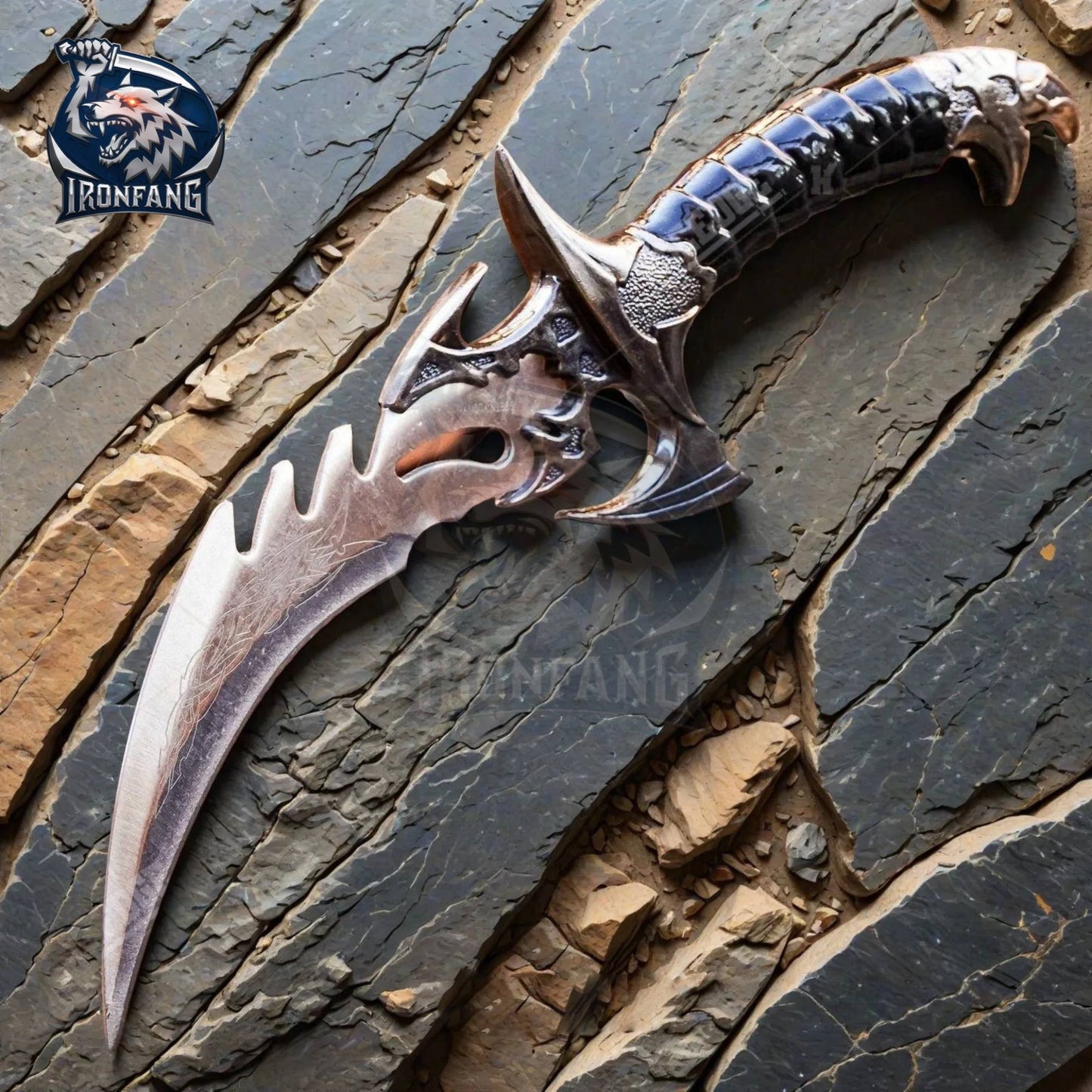 Set of 2 pcs Fantasy Dagger Fixed Blade with Sheet High Carbon Steel Unique Design & Craftsmanship Ironfang Knife