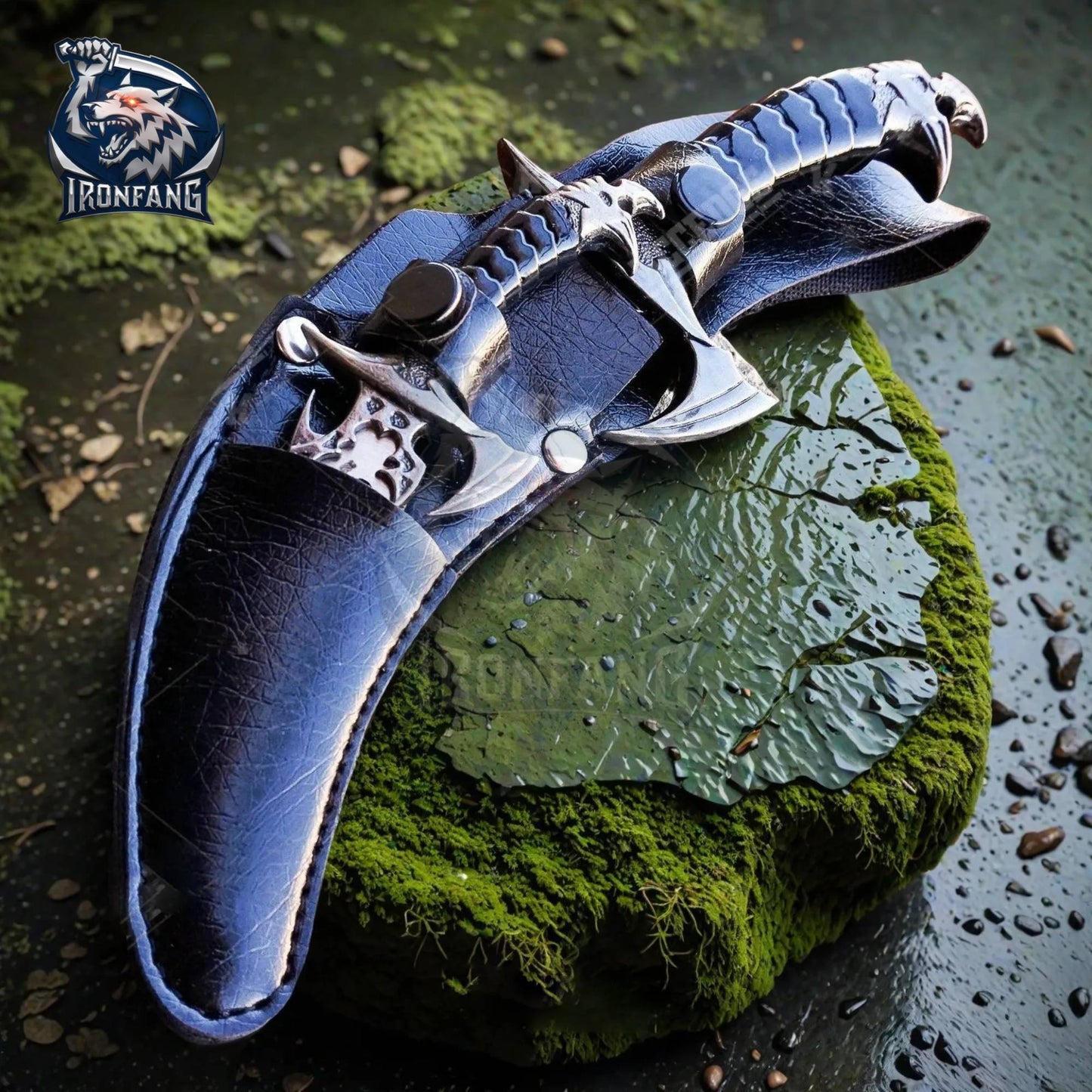 Set of 2 pcs Fantasy Dagger Fixed Blade with Sheet High Carbon Steel Unique Design & Craftsmanship Ironfang Knife