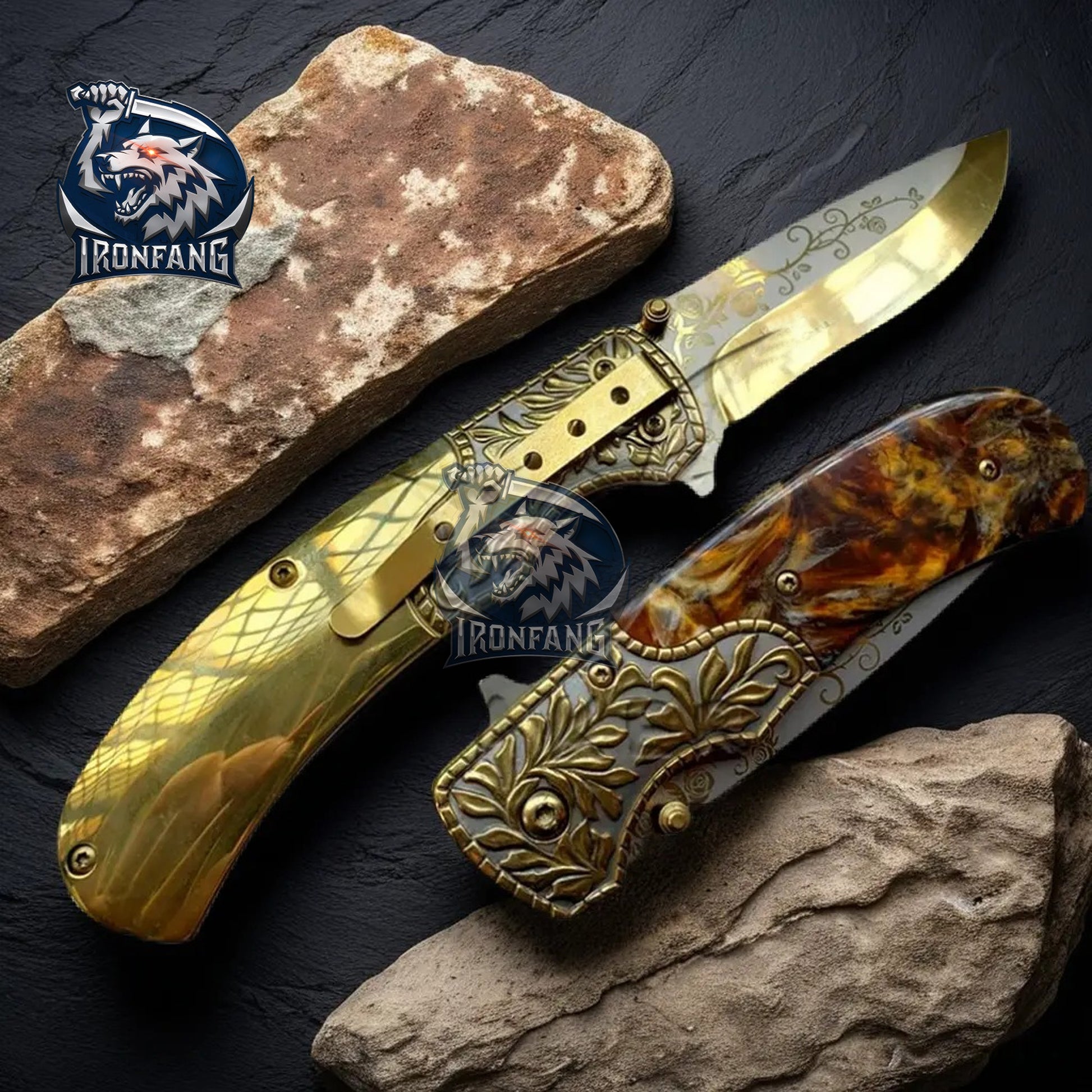 9-Inches-Embossed-Sculpture-Vintage-Pocket-Folding-Knife-Ironfangknife