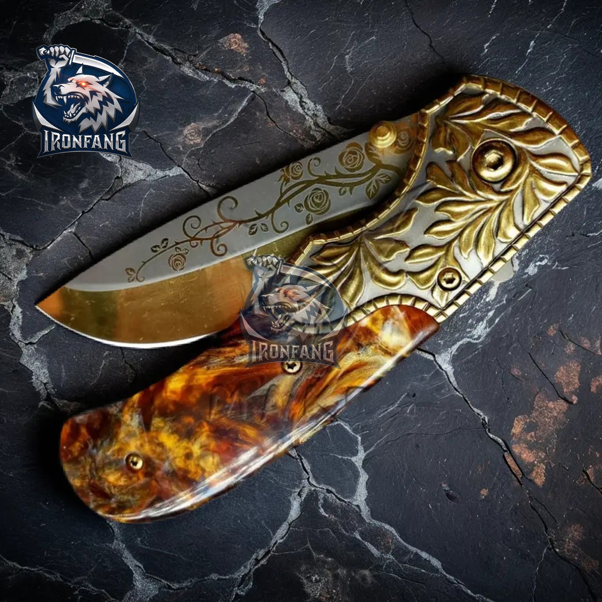 9-Inches-Embossed-Sculpture-Vintage-Pocket-Folding-Knife-Ironfangknife