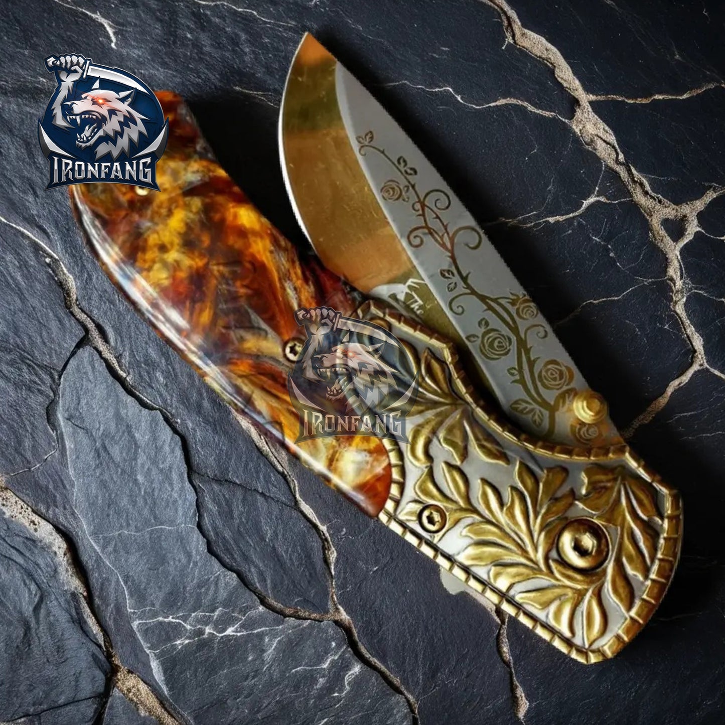 9-Inches-Embossed-Sculpture-Vintage-Pocket-Folding-Knife-Ironfangknife