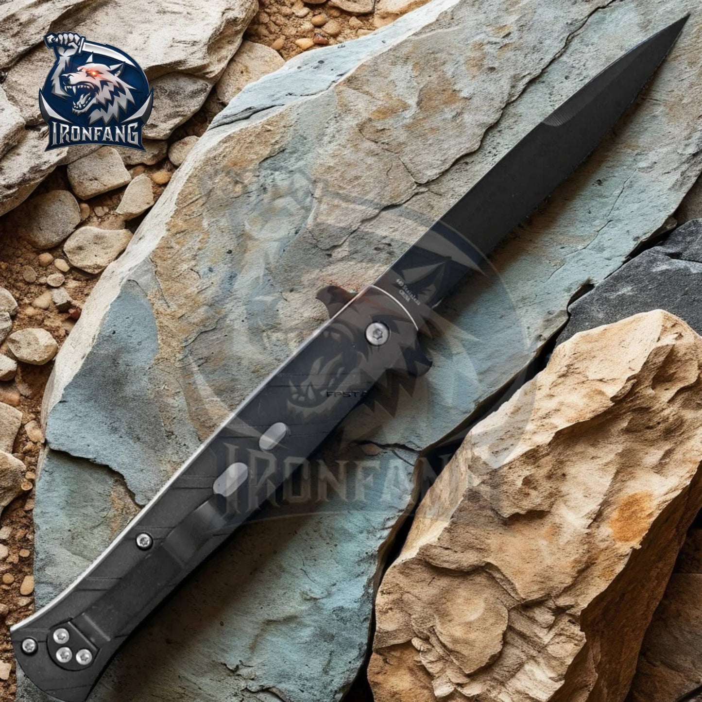 9-inches-Black-Tactical-Stiletto-Pocket -Folding-Knife-ironfangknife