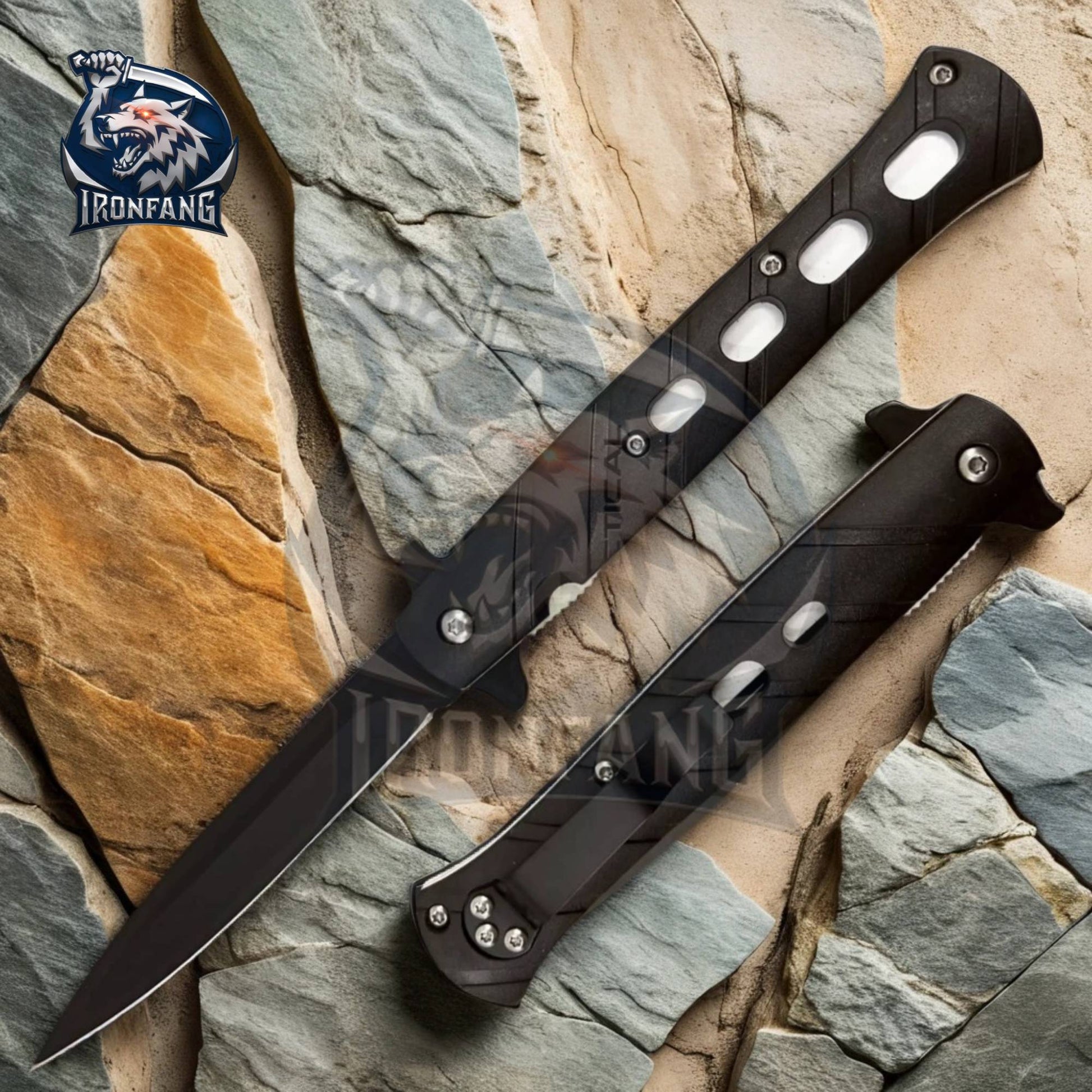 9-inches-Black-Tactical-Stiletto-Pocket -Folding-Knife-ironfangknife
