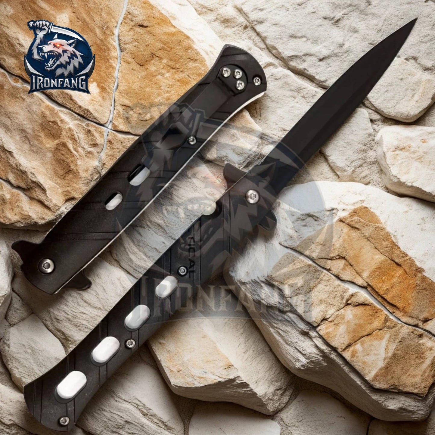 9-inches-Black-Tactical-Stiletto-Pocket -Folding-Knife-ironfangknife