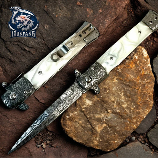 9-inches-Damascus-Stiletto-Folding-Knife-Ironfangknife