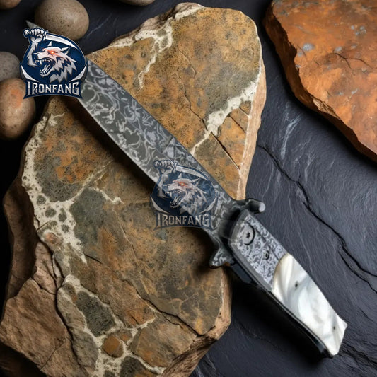 Damascus-Stiletto-Folding-Knife-camping-hunting
