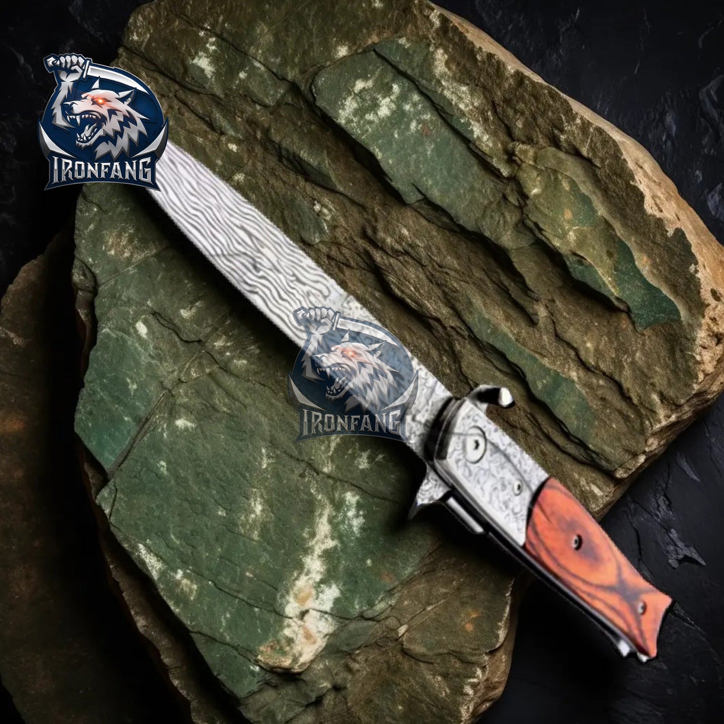 Damascus-Stiletto-Folding-Knife-camping-hunting