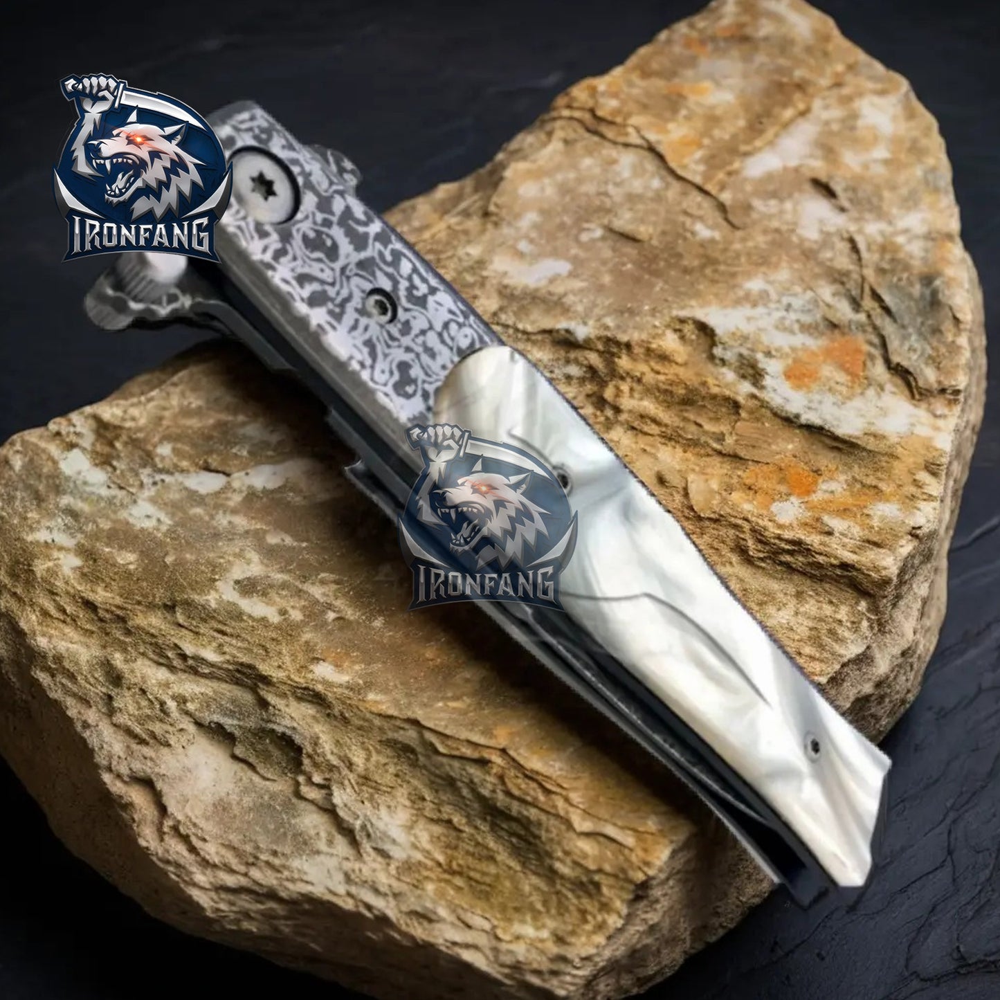 Damascus-Stiletto-Folding-Knife-camping-hunting