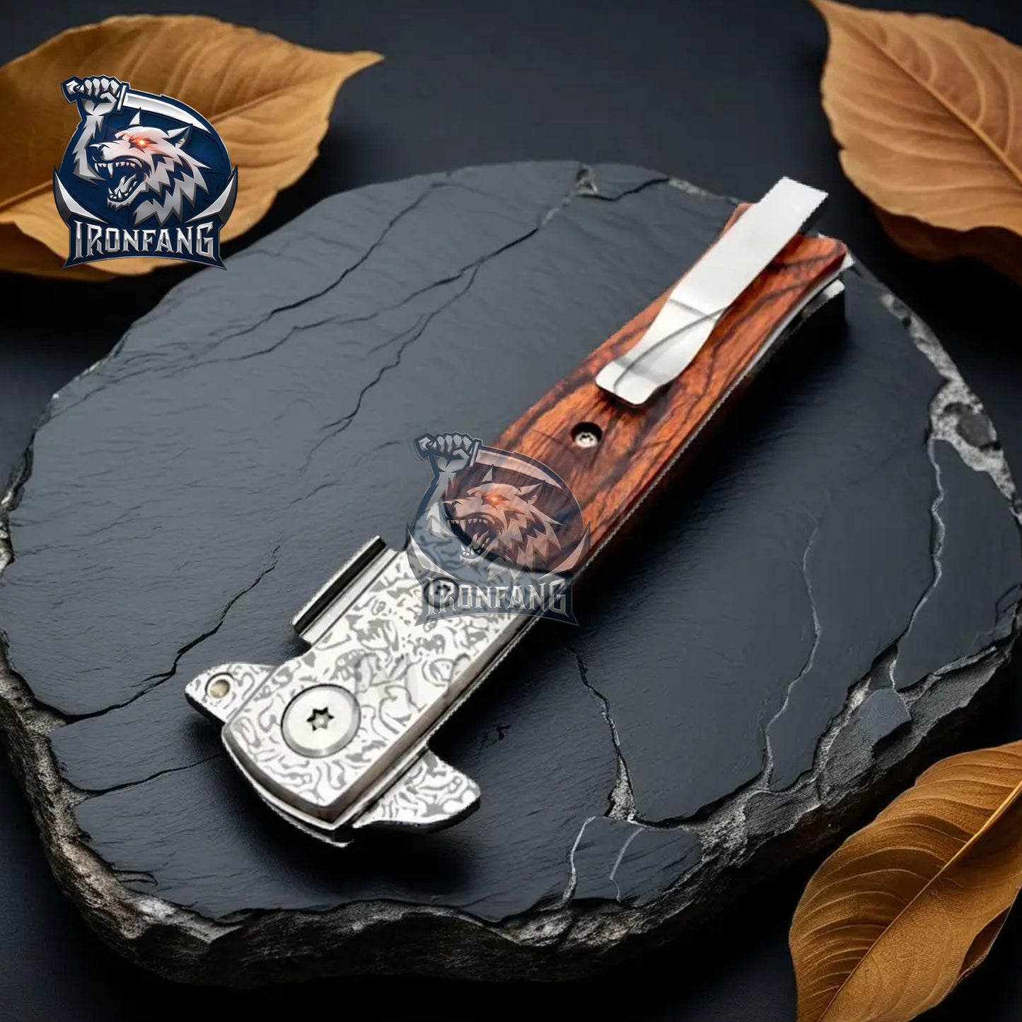 Damascus-Stiletto-Folding-Knife-camping-hunting