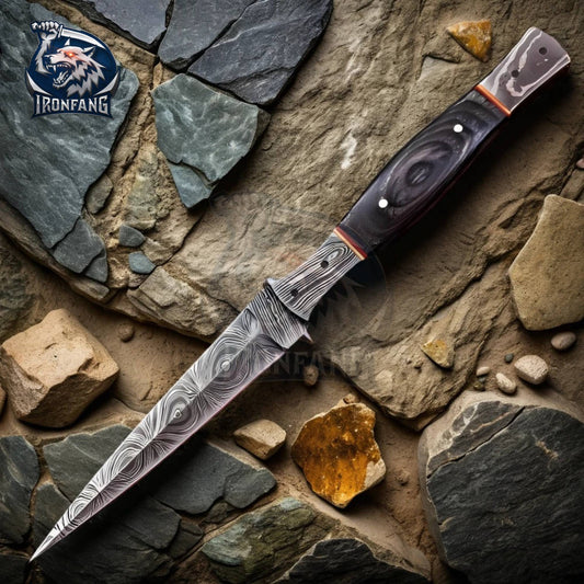 9" Damascus Assassin Dagger Fixed Blade With Sheath Camping, Survival, Hunting gift for Men, Father, Boyfriend IronFangKnife