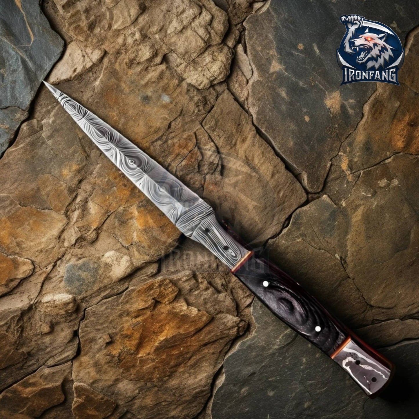 9" Damascus Assassin Dagger Fixed Blade With Sheath Camping, Survival, Hunting gift for Men, Father, Boyfriend IronFangKnife
