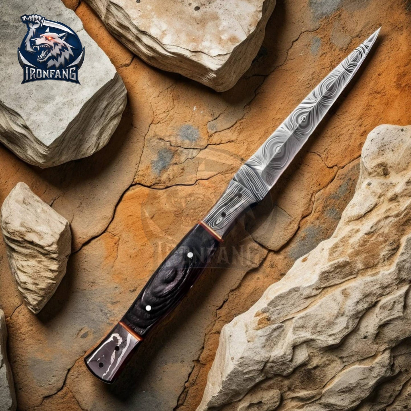 9" Damascus Assassin Dagger Fixed Blade With Sheath Camping, Survival, Hunting gift for Men, Father, Boyfriend IronFangKnife