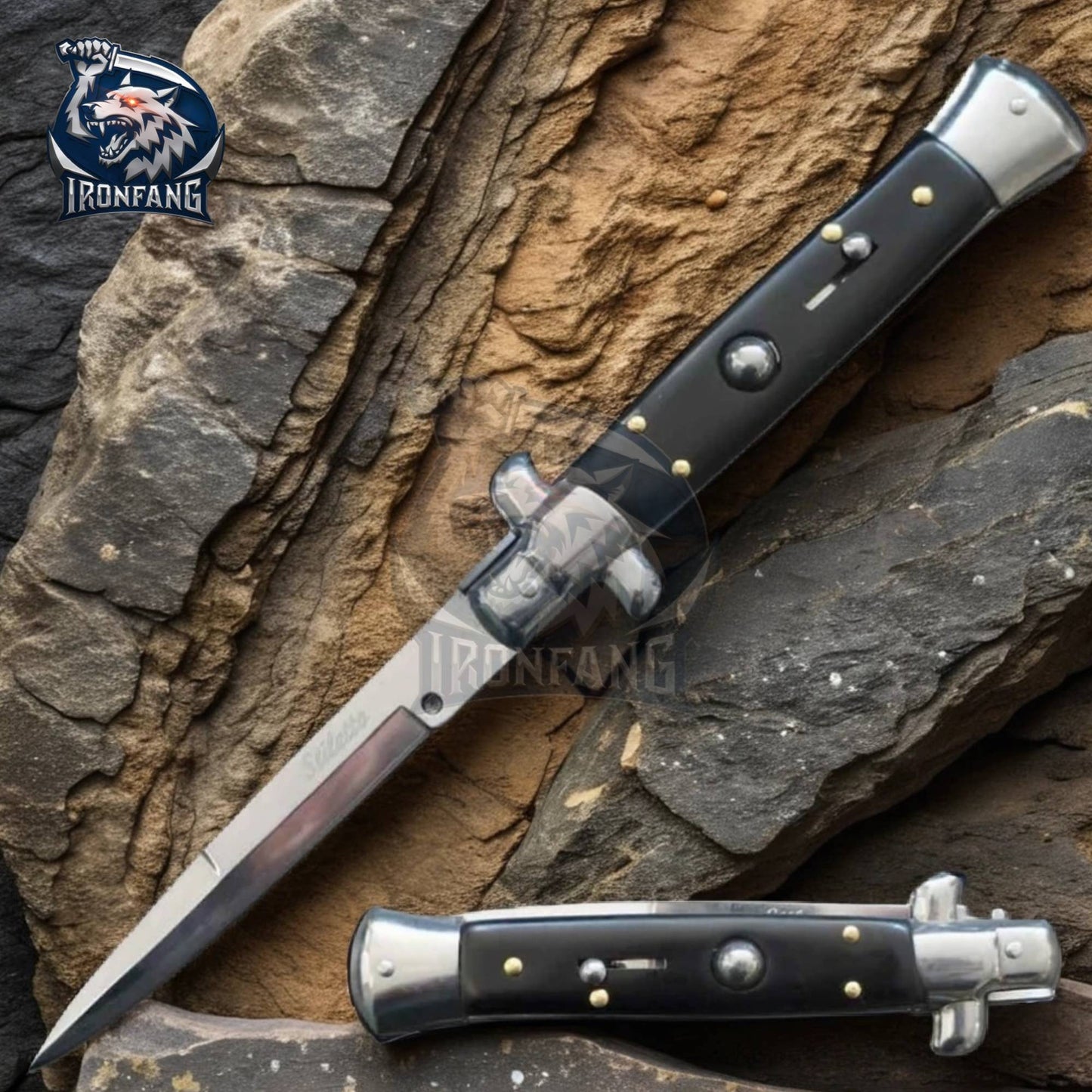 premium 9 inches black stiletto ironfang knife