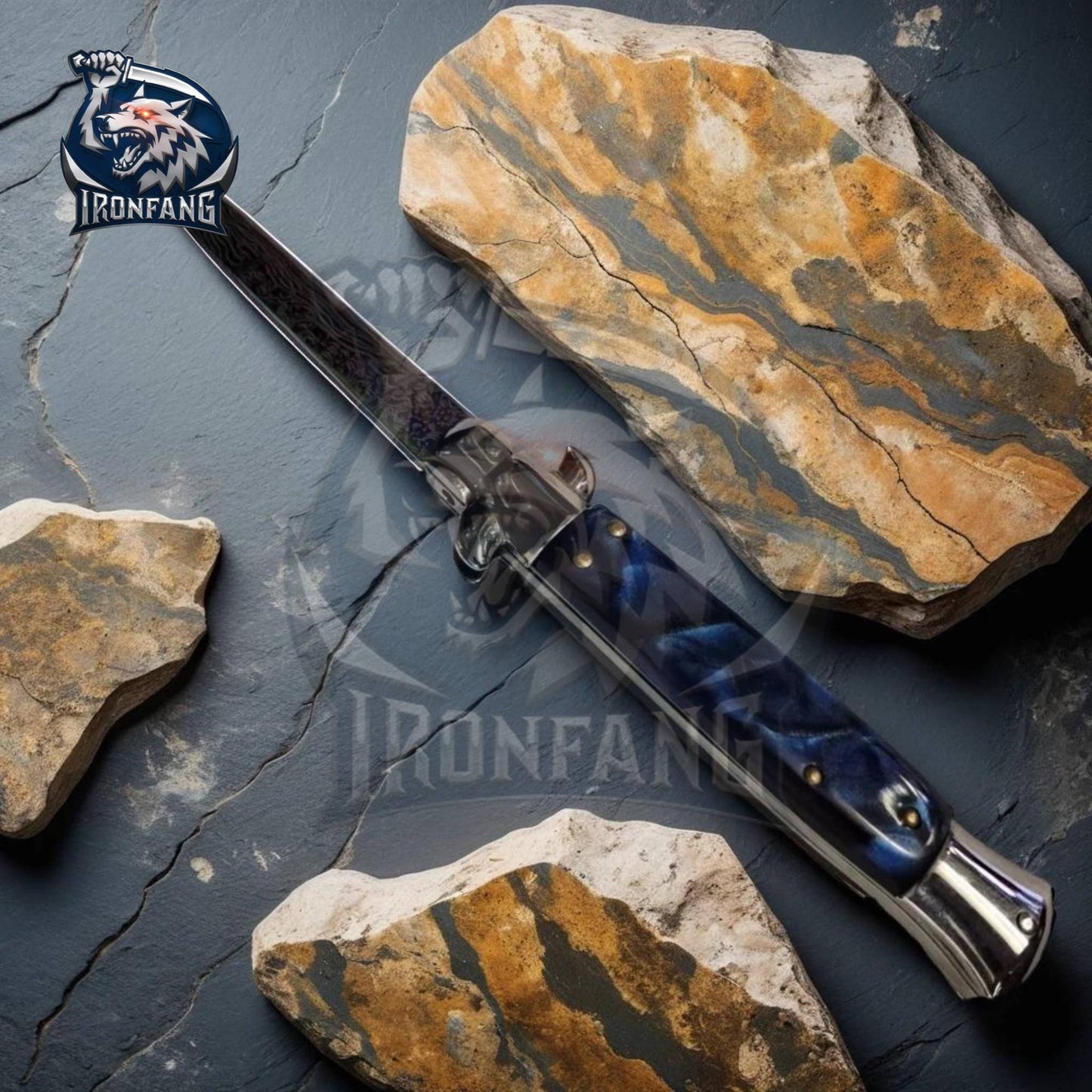 Premium-9-inches-Italian-Stiletto-Folding-Knife-Godfather-Ironfangknife-Blue