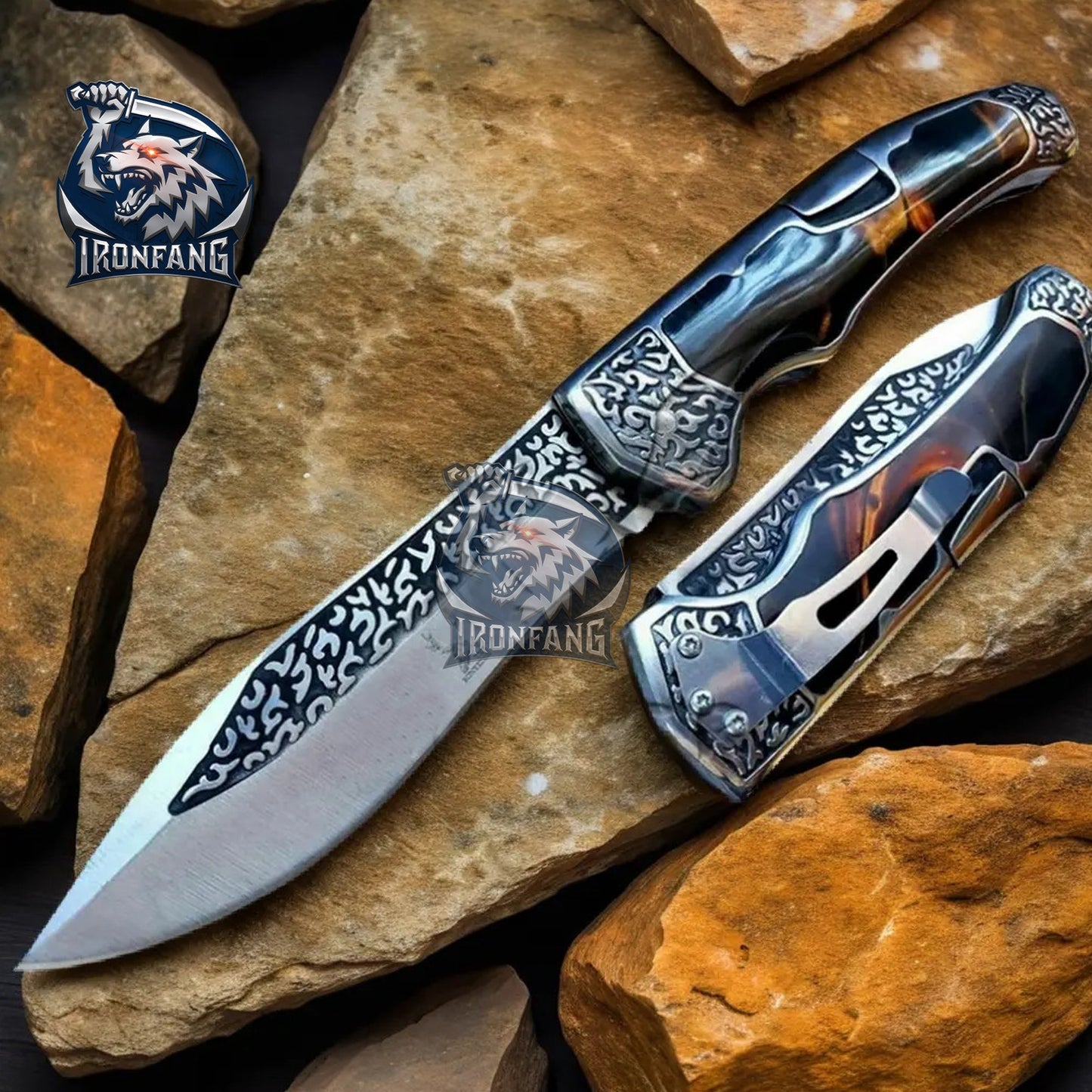 Vintage-Western-Embossed-Sculpture-Folding-Knife-Ironfangknife