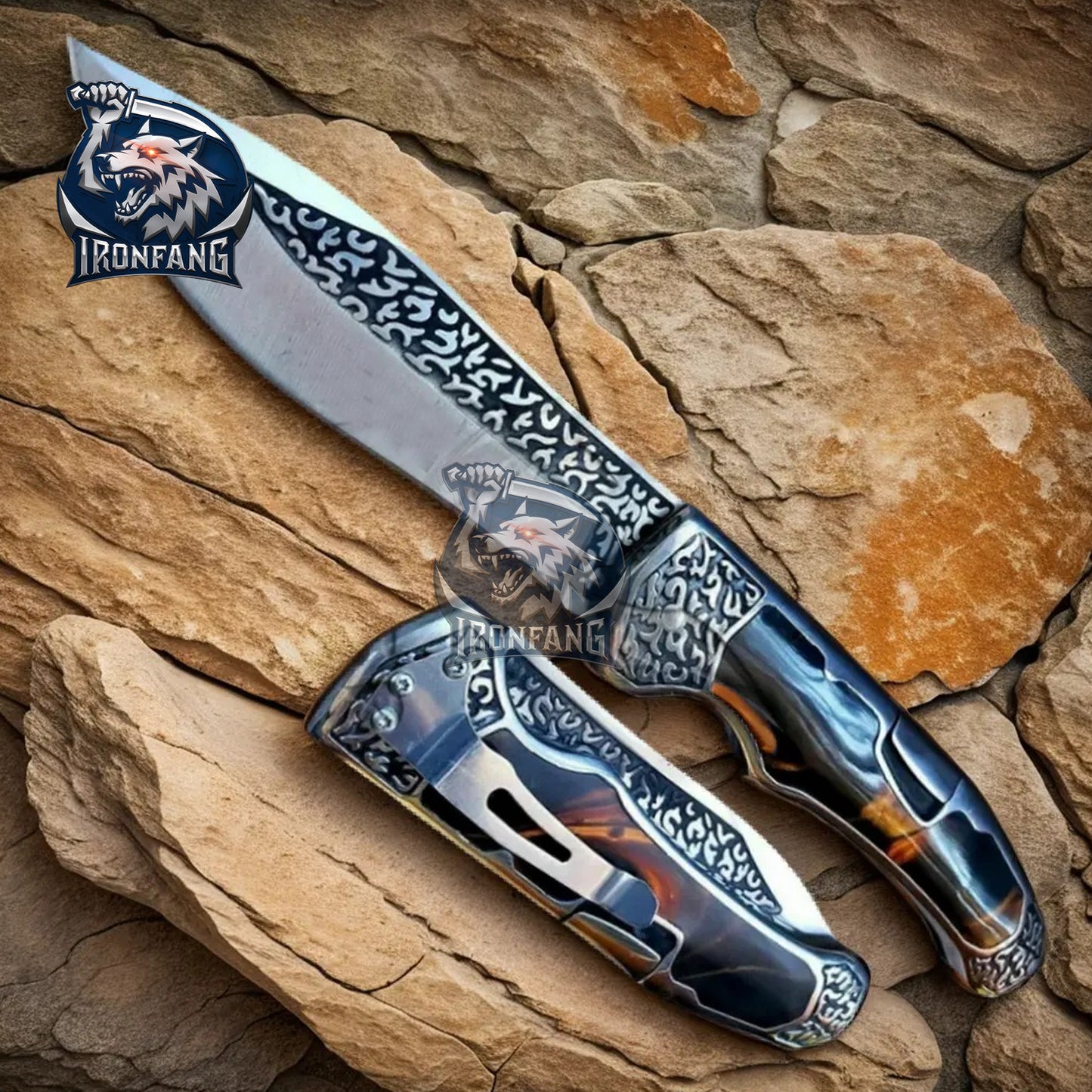 Vintage-Western-Embossed-Sculpture-Folding-Knife-Ironfangknife