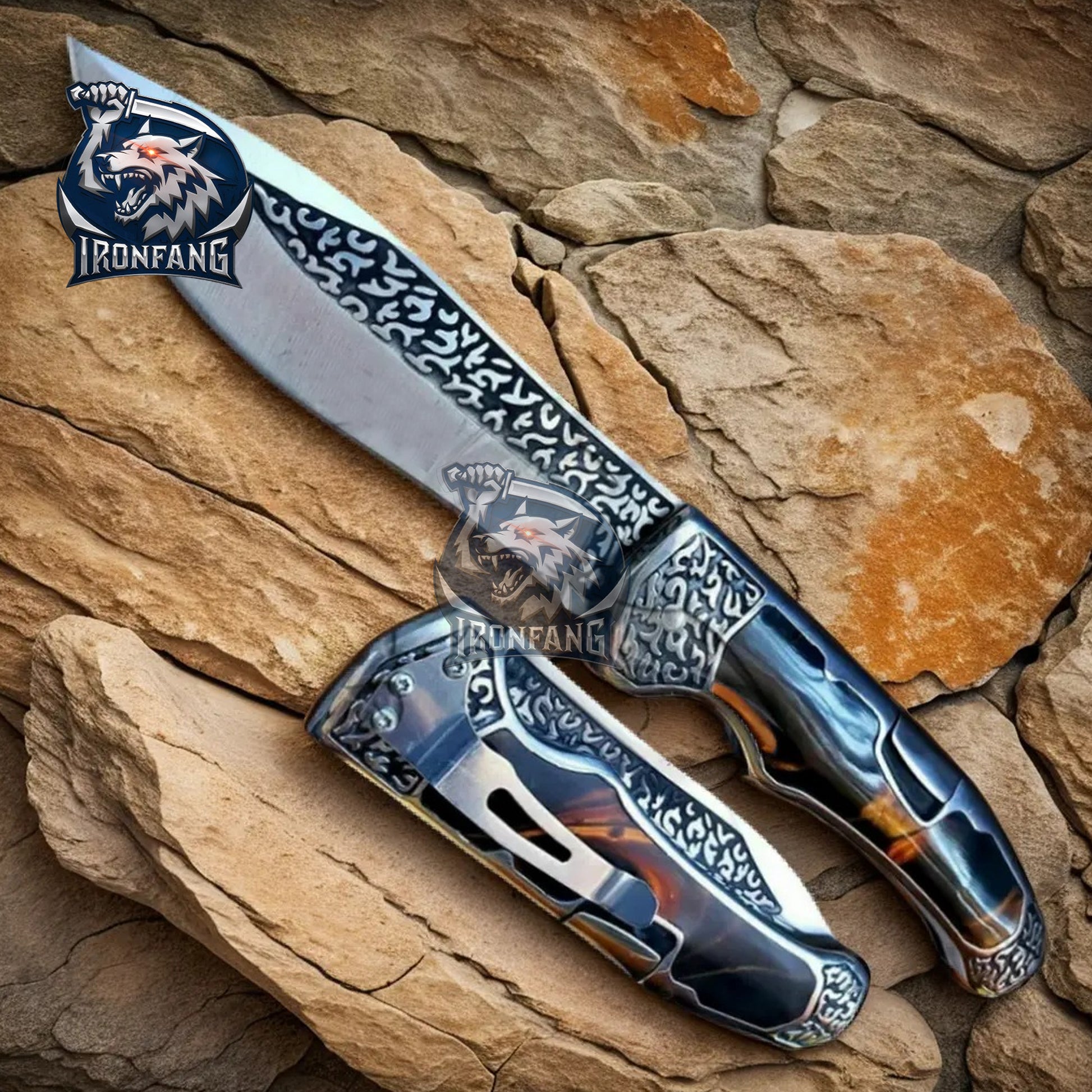 Vintage-Western-Embossed-Sculpture-Folding-Knife-Ironfangknife