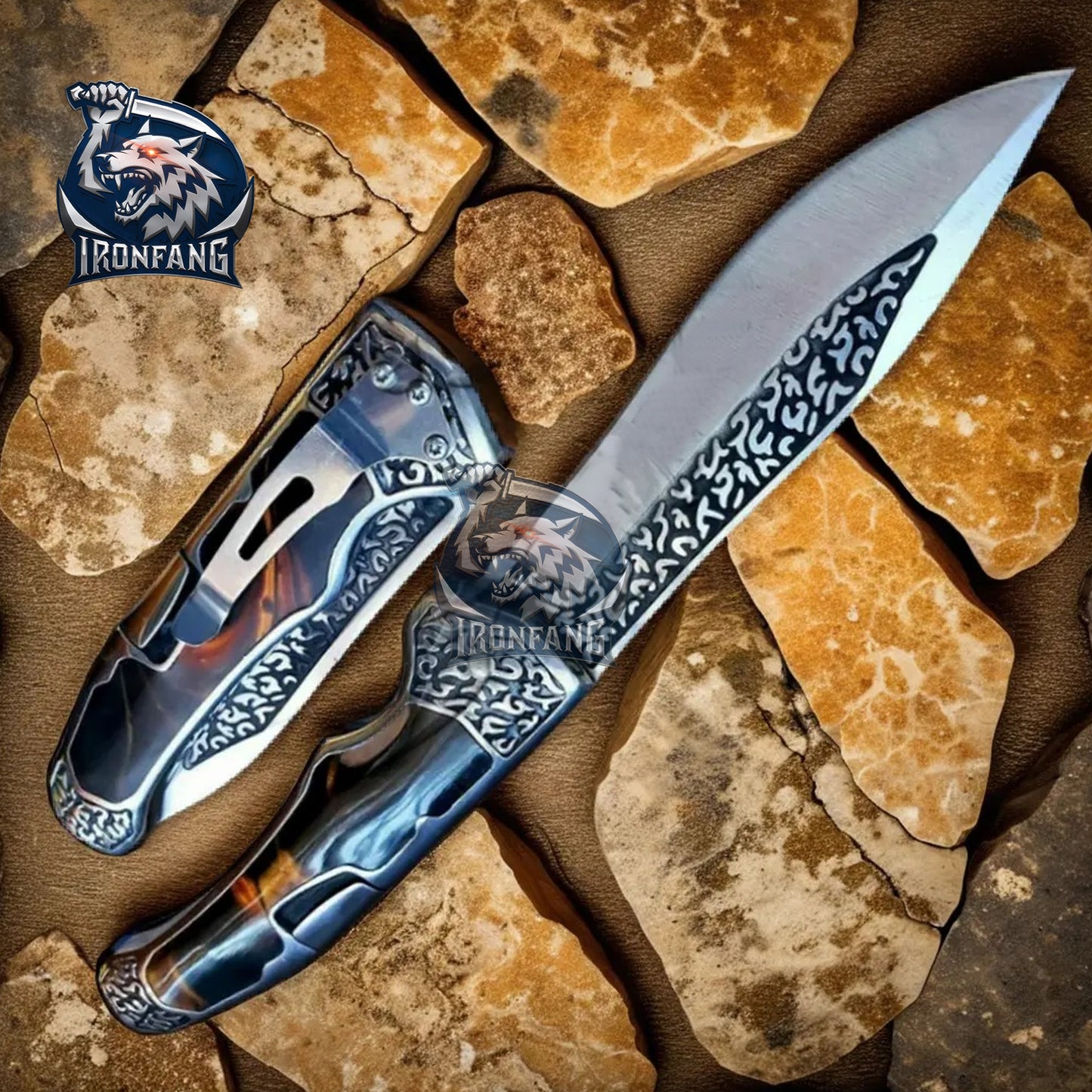 Vintage-Western-Embossed-Sculpture-Folding-Knife-Ironfangknife