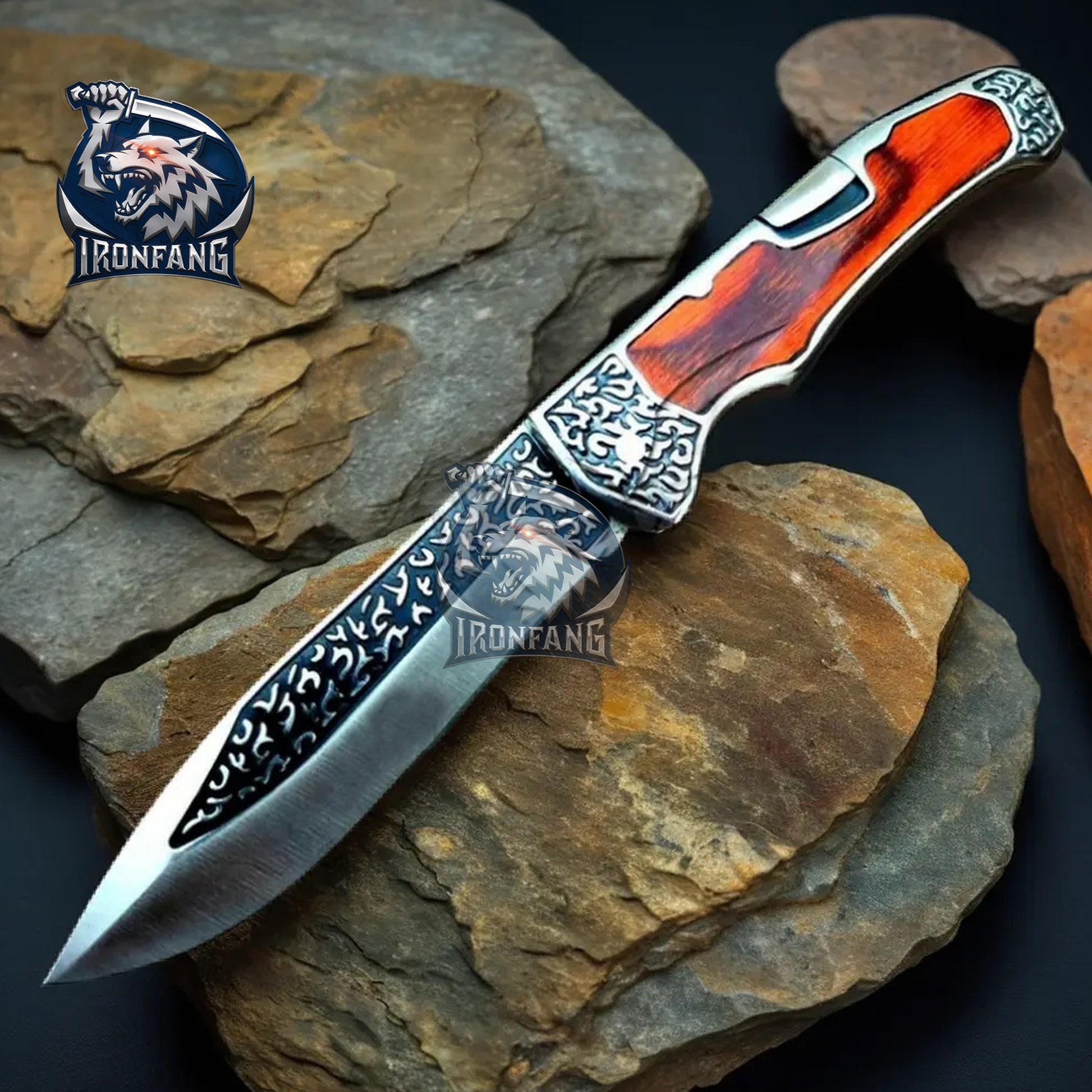 Vintage-Western-Embossed-Sculpture-Folding-Knife-Ironfangknife