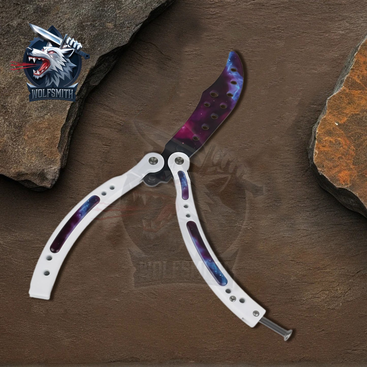 CSGO Practice Knife Balisong Butterfly Trainer Blade -White Galaxy - Pocket Knife for CSgo fan | Ironfangknife