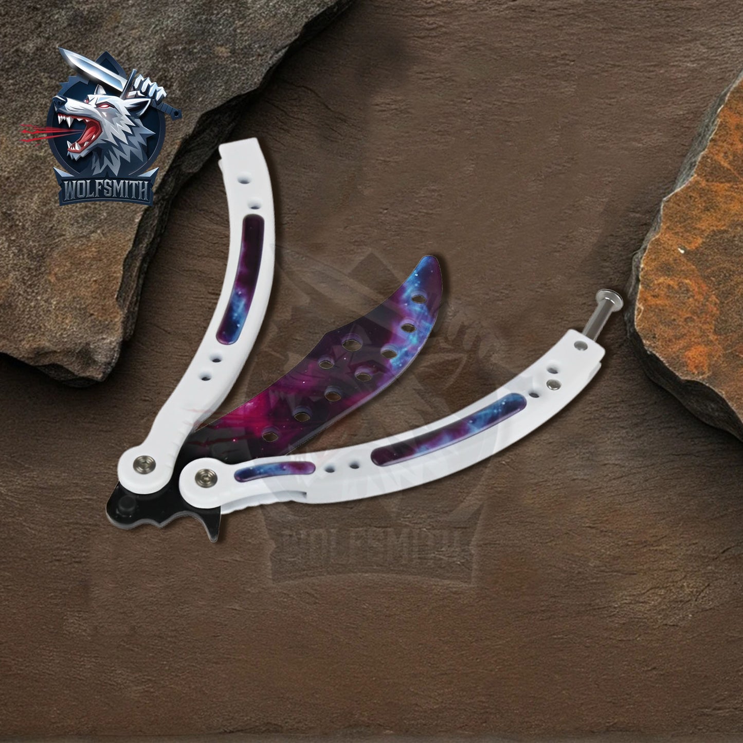 CSGO Practice Knife Balisong Butterfly Trainer Blade -White Galaxy - Pocket Knife for CSgo fan | Ironfangknife