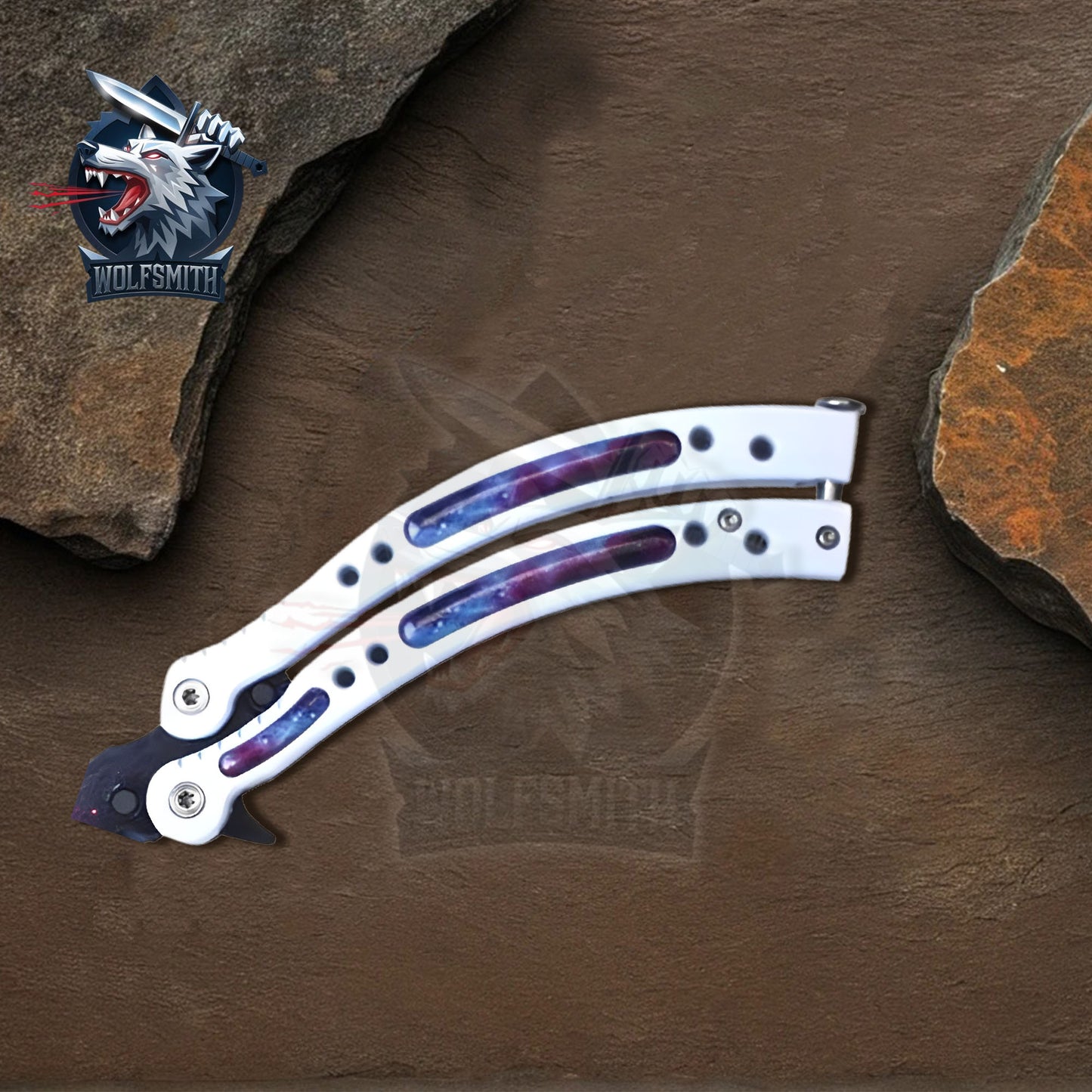 CSGO Practice Knife Balisong Butterfly Trainer Blade -White Galaxy - Pocket Knife for CSgo fan | Ironfangknife