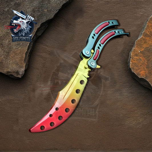 CSGO Practice Knife Balisong Butterfly Trainer Blade - FIRE FADE - Pocket Knife for CSgo fan | Ironfangknife