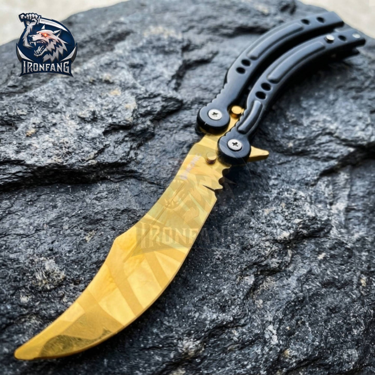 Tiger Tooth CSGO Practice Knife Balisong Butterfly Trainer Blade - GOLD | Ironfangknife