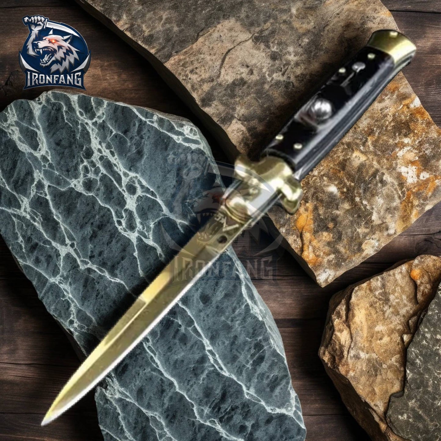 premium 9 inches gold stiletto ironfang knife