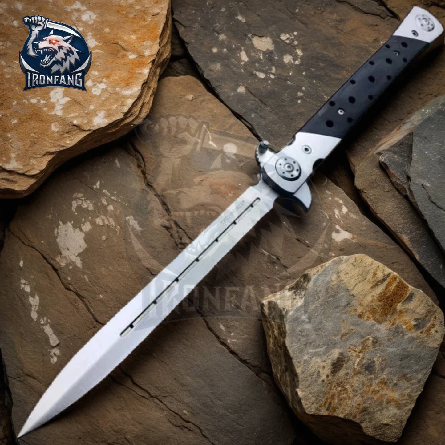 13 Inches Big Boy Stiletto Tactical Folding Pocket Knife Silver Camping, Hunting, Survival | Ironfangknife