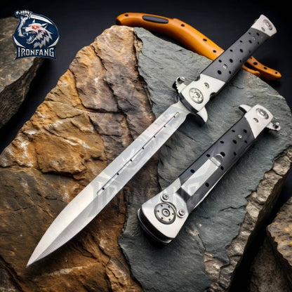 13 Inches Big Boy Stiletto Tactical Folding Pocket Knife Silver Camping, Hunting, Survival | Ironfangknife
