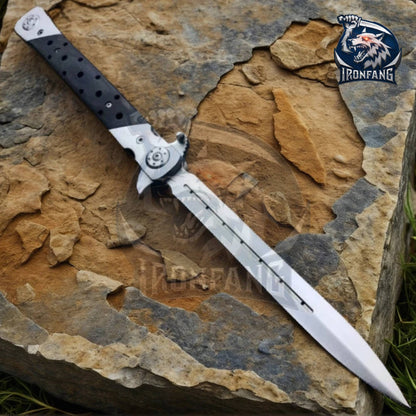 13 Inches Big Boy Stiletto Tactical Folding Pocket Knife Silver Camping, Hunting, Survival | Ironfangknife