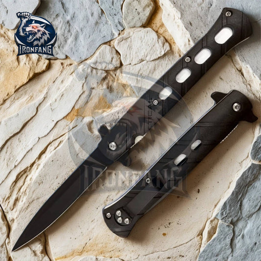 9-inches-Black-Tactical-Stiletto-Pocket -Folding-Knife-ironfangknife 