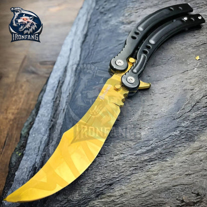 CSGO Practice Knife Balisong Butterfly Trainer Blade - GOLD | Ironfangknife