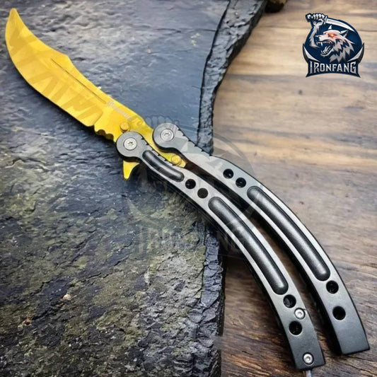 CSGO Practice Knife Balisong Butterfly Trainer Blade - GOLD | Ironfangknife