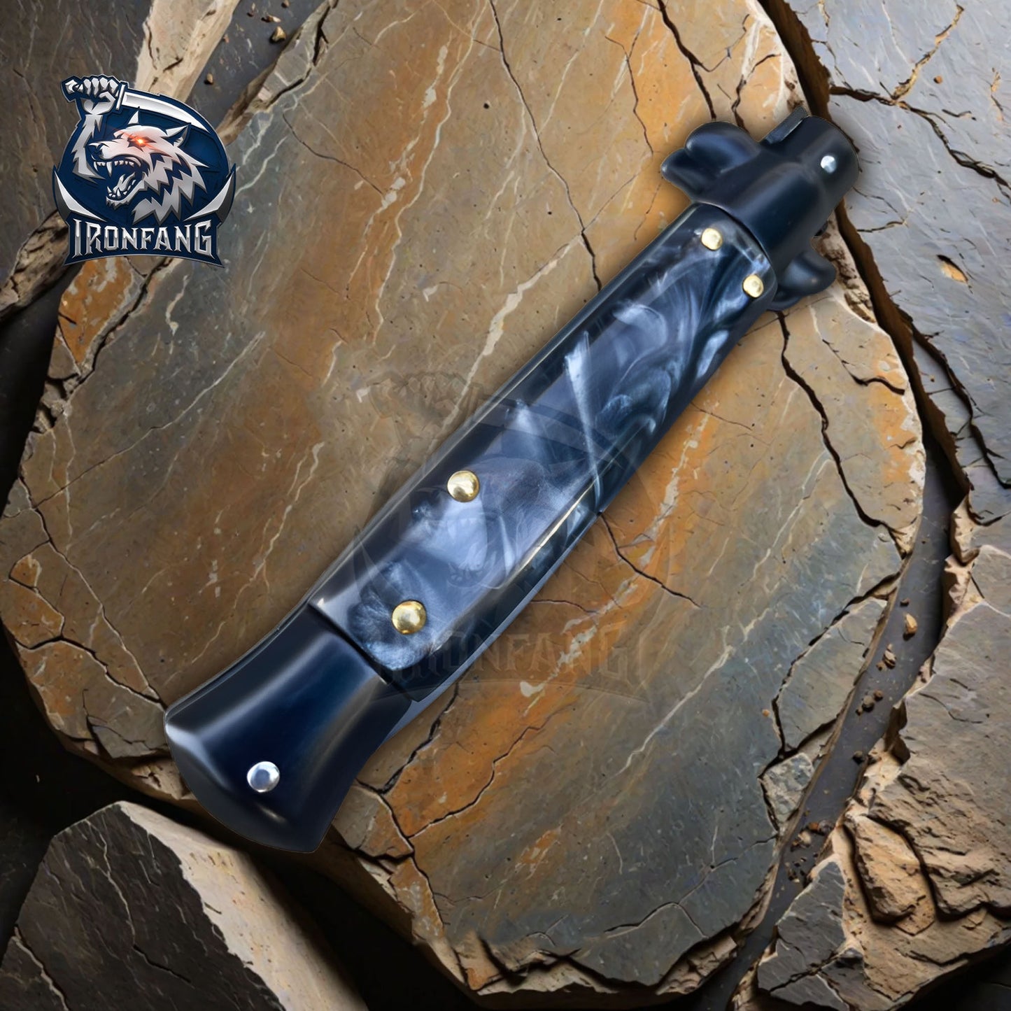 Premium 9" Italian Stiletto Folding Knife Godfather Corleone for Camping, Hunting - Gift for Men, Father, Boyfriend | Ironfangknife Black Pearl