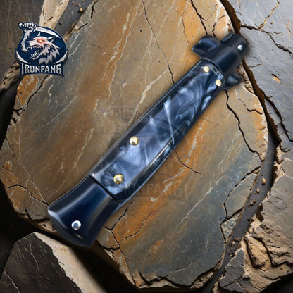 Premium 9" Italian Stiletto Folding Knife Godfather Corleone for Camping, Hunting - Gift for Men, Father, Boyfriend | Ironfangknife Black Pearl