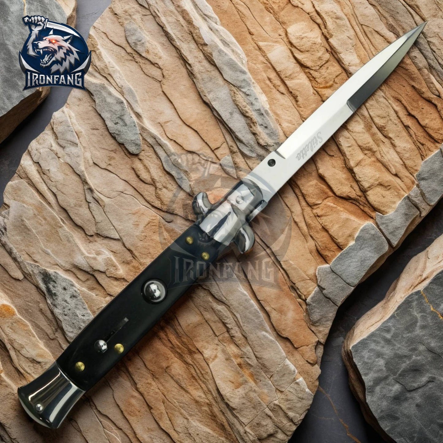 premium 9 inches black stiletto ironfang knife