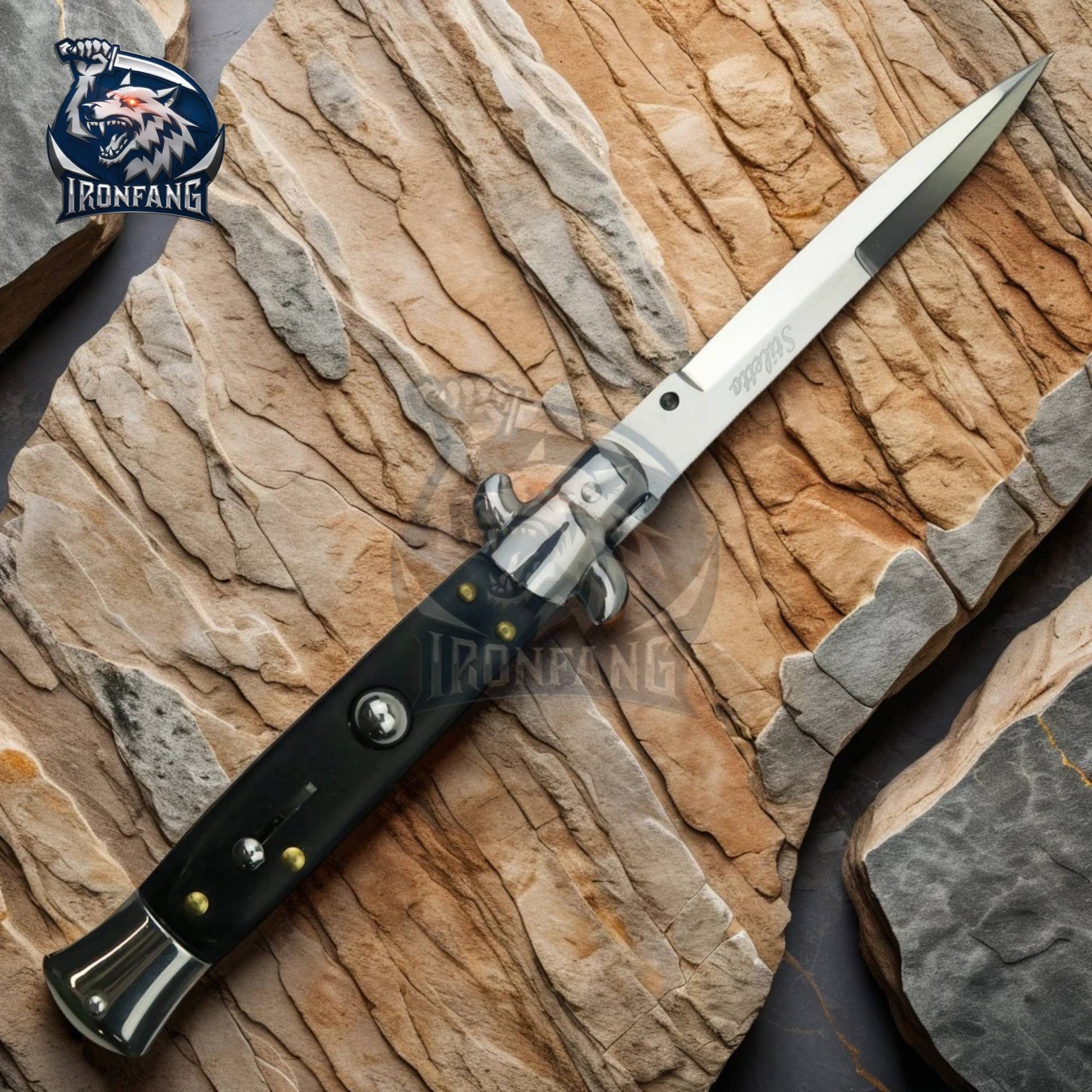premium 9 inches black stiletto ironfang knife