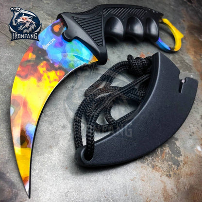 Case Hardened Karambit CSGO 7.5" Knife For Hunting Camping Fixed Blade Knife Gift for Father, BoyFriend, Husband - IronfangKnife