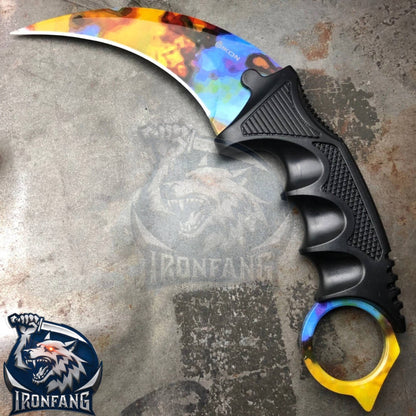 Case Hardened Karambit CSGO 7.5" Knife For Hunting Camping Fixed Blade Knife Gift for Father, BoyFriend, Husband - IronfangKnife