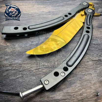 CSGO Practice Knife Balisong Butterfly Trainer Blade - GOLD | Ironfangknife