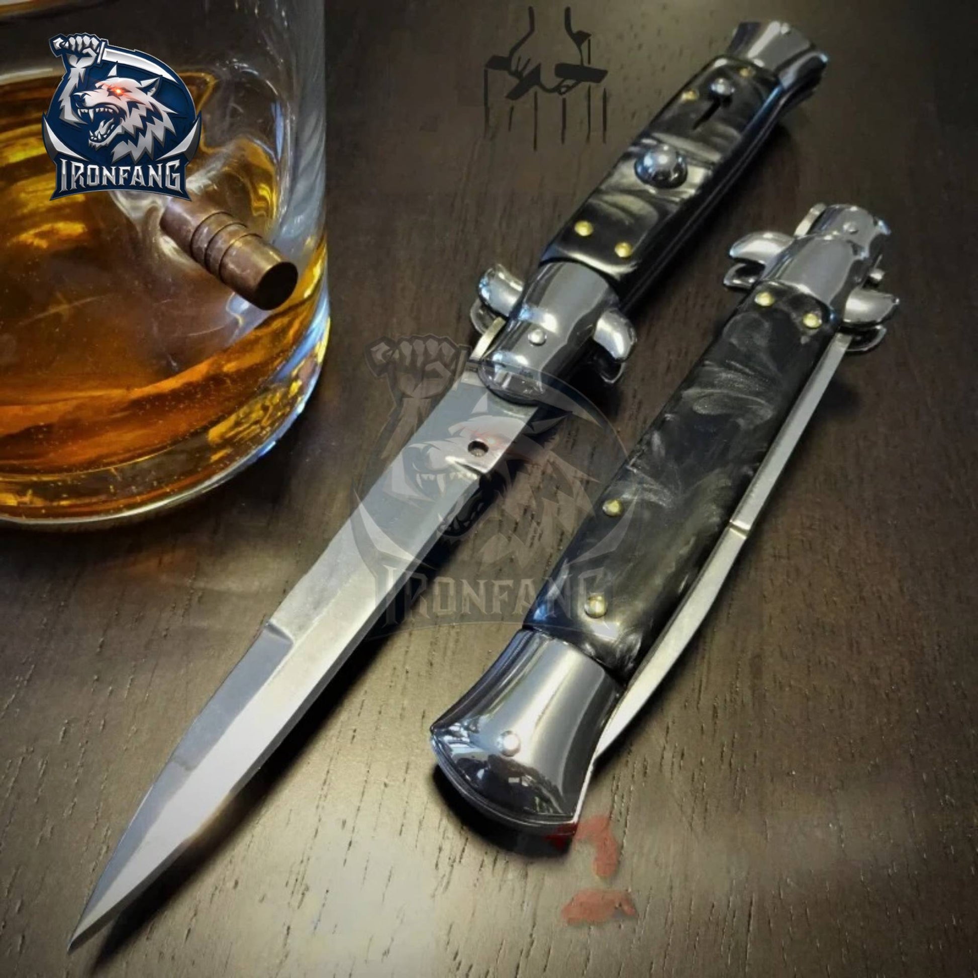 premium 9 inches black stiletto ironfang knife