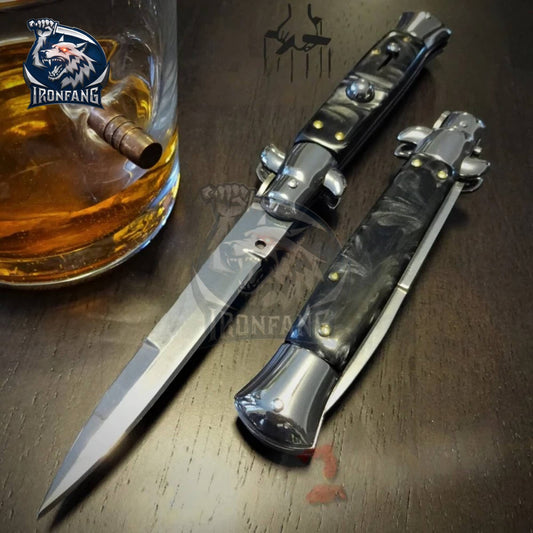 premium 9 inches black stiletto ironfang knife