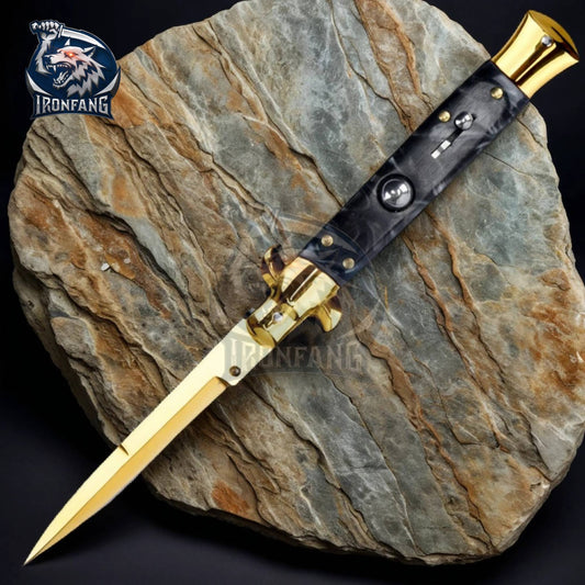 premium 9 inches gold stiletto ironfang knife