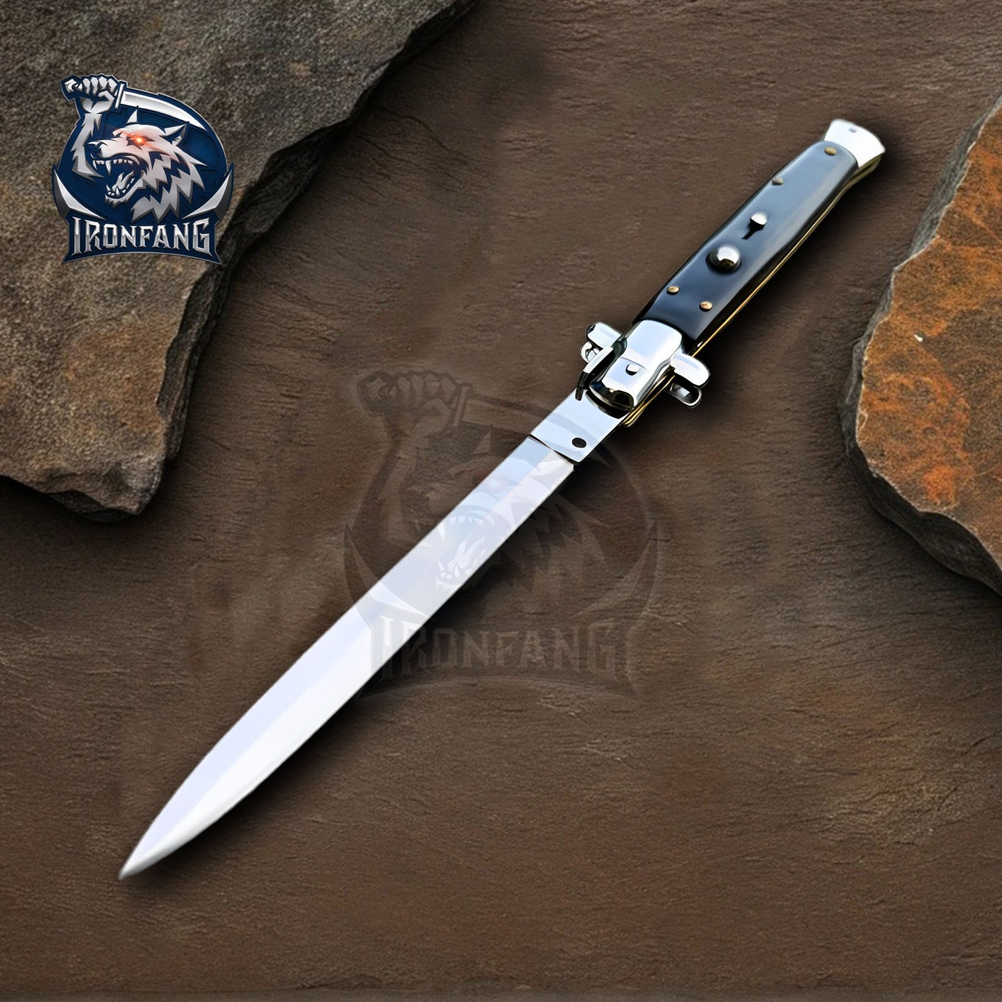 Premium 13" Big Boy Stiletto Folding Knife Italian Godfather Corleone for Camping, Hunting - Gift for Men, Father, Boyfriend | Ironfangknife Black