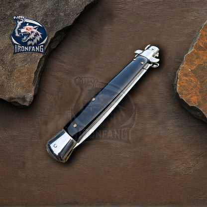 Premium 13" Big Boy Stiletto Folding Knife Italian Godfather Corleone for Camping, Hunting - Gift for Men, Father, Boyfriend | Ironfangknife Black